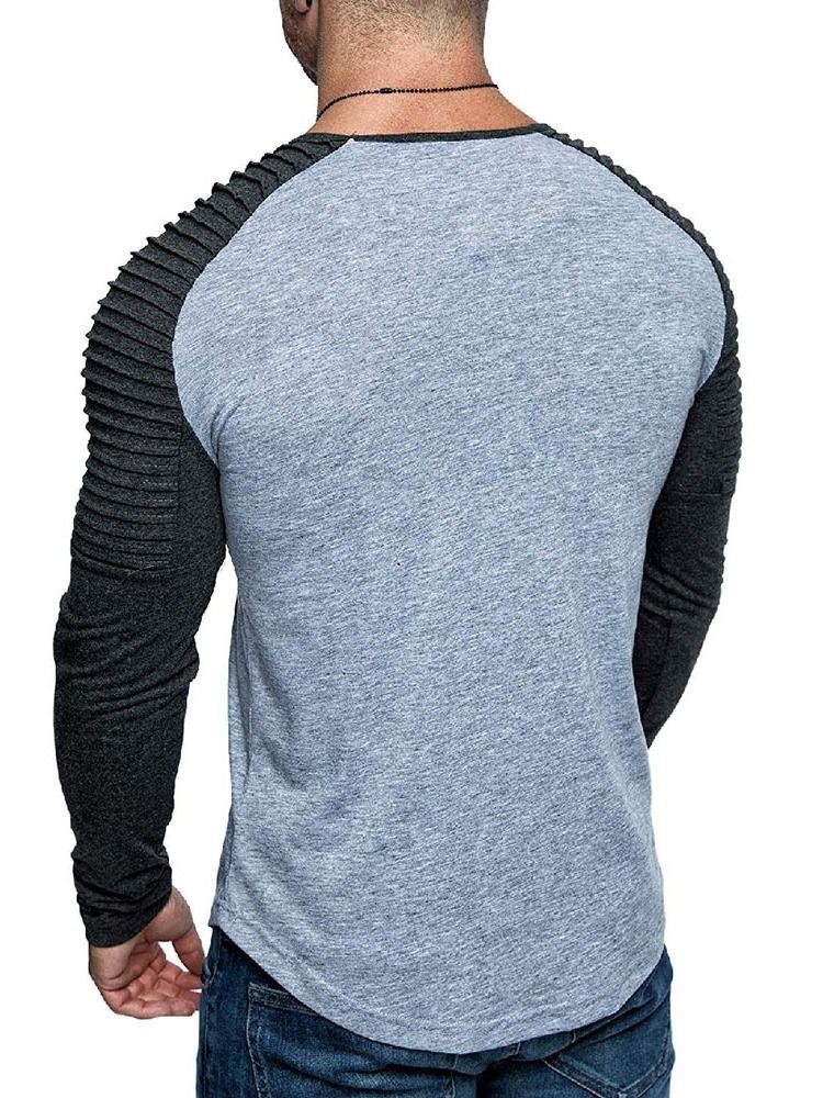 Patchwork Rundhalsad Casual Slim Långärmad T-Shirt