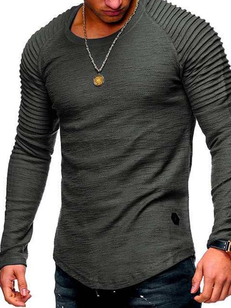 Plisserad Tröja Med Rund Hals Smal T-Shirt