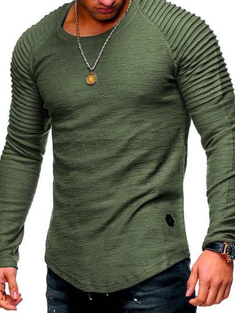Plisserad Tröja Med Rund Hals Smal T-Shirt