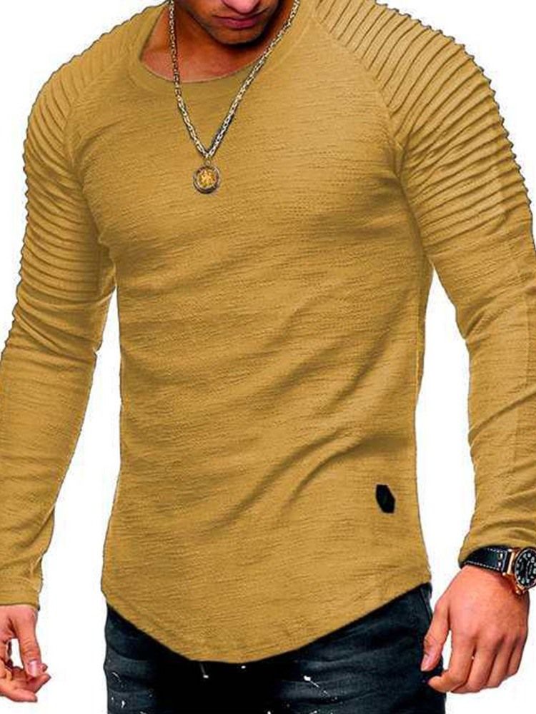 Plisserad Tröja Med Rund Hals Smal T-Shirt