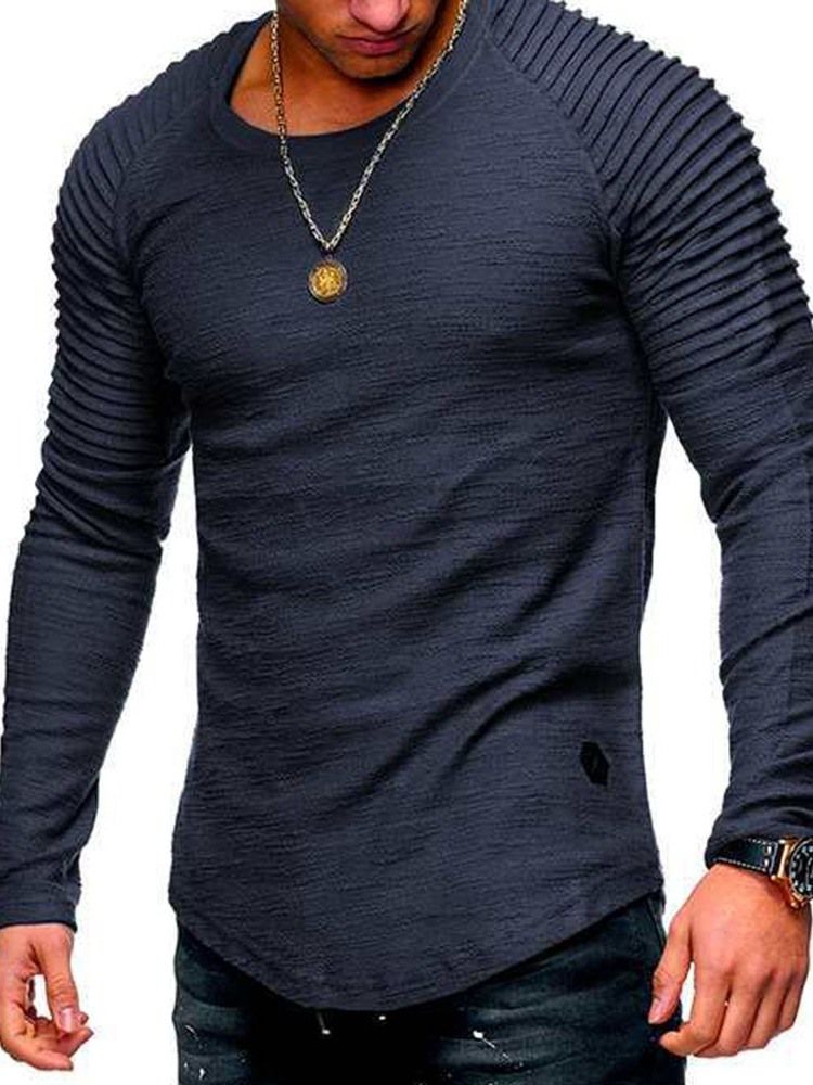 Plisserad Tröja Med Rund Hals Smal T-Shirt