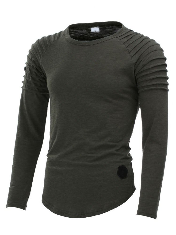 Plisserad Tröja Med Rund Hals Smal T-Shirt