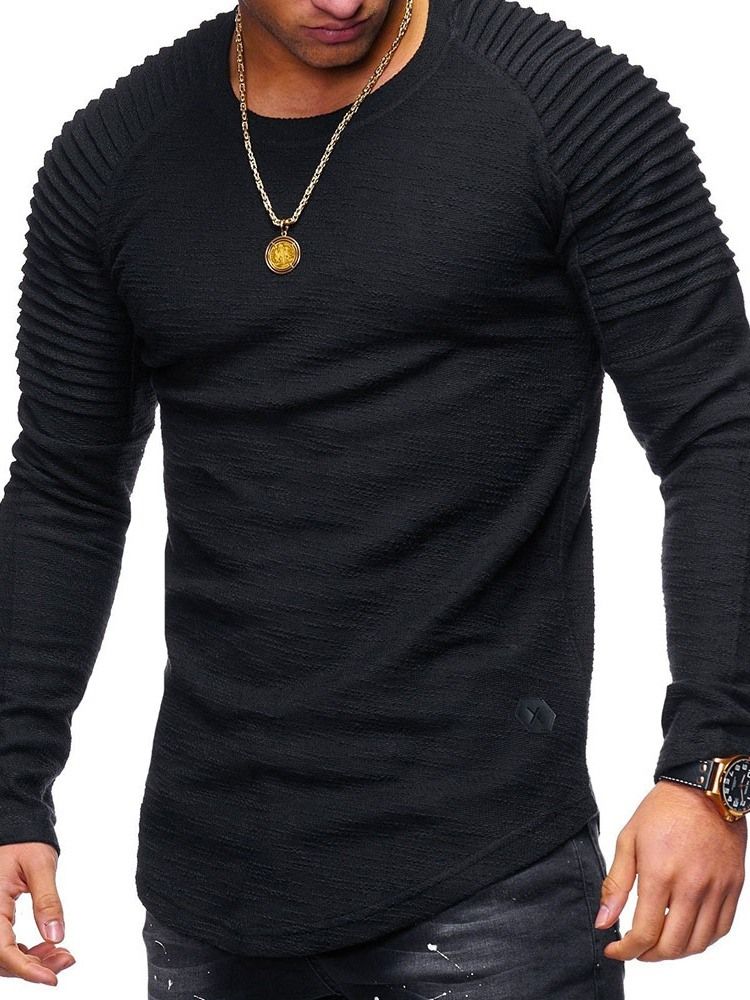 Plisserad Tröja Med Rund Hals Smal T-Shirt