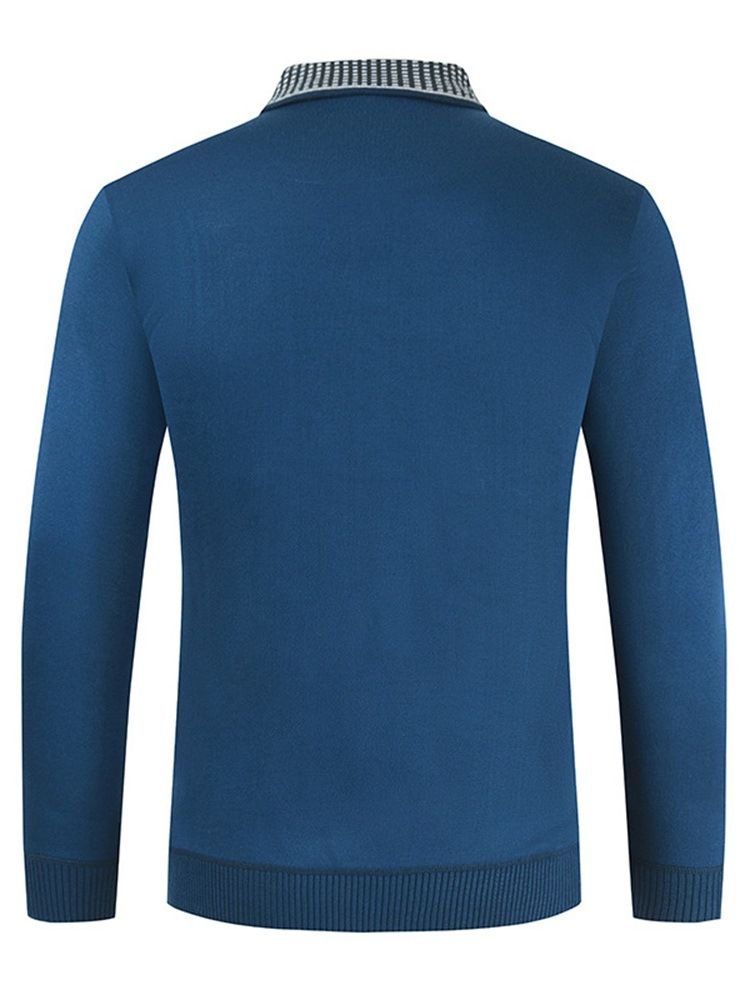 Polo Neck Color Block Button Långärmad Pullover T-Shirt