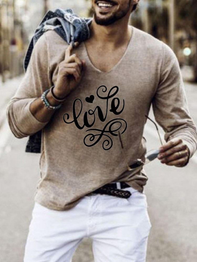 Print Casual Letter Pullover Långärmad T-Shirt