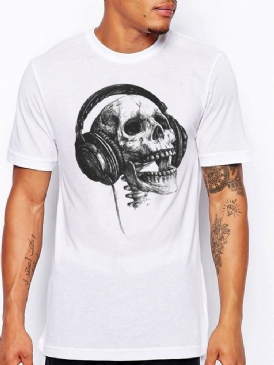 Print Casual Skull Kortärmad Slim T-Shirt För Män