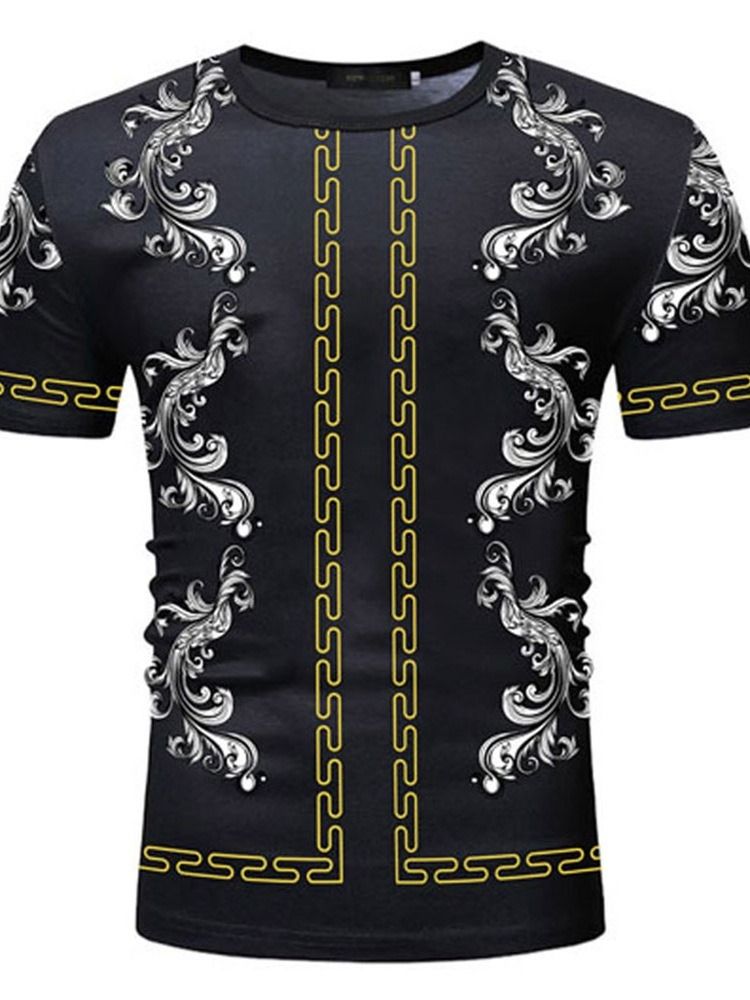 Print Casual T-Shirt Med Rund Hals För Män