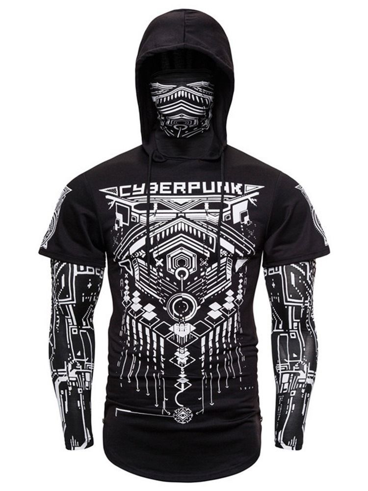 Print European Hood Pullover Långärmad T-Shirt