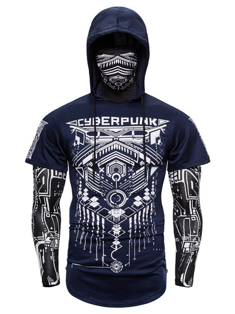 Print European Hood Pullover Långärmad T-Shirt