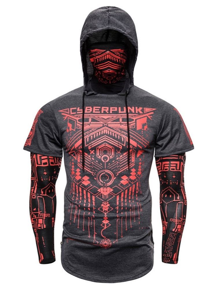 Print European Hood Pullover Långärmad T-Shirt