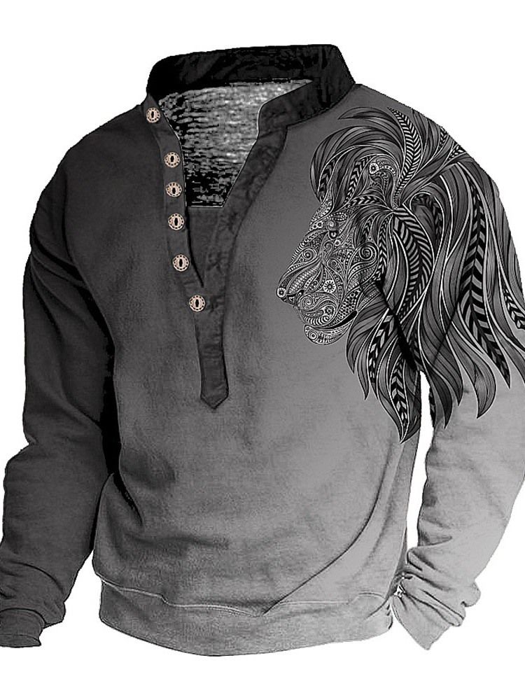 Print European Stand Collar Pullover Långärmad T-Shirt