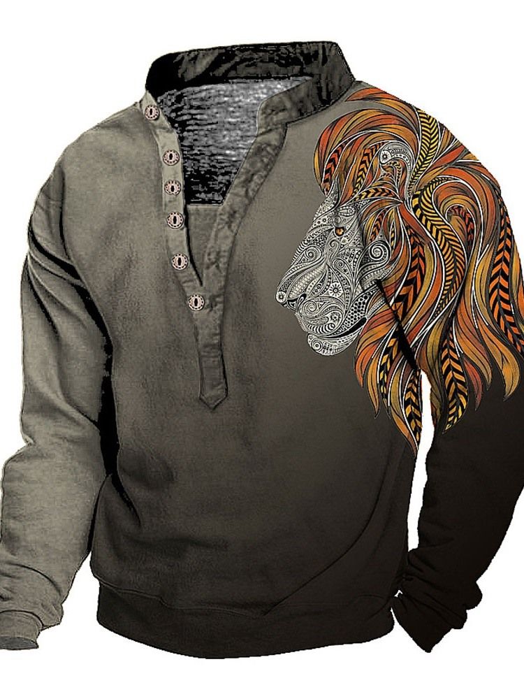 Print European Stand Collar Pullover Långärmad T-Shirt