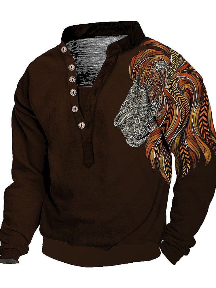 Print European Stand Collar Pullover Långärmad T-Shirt
