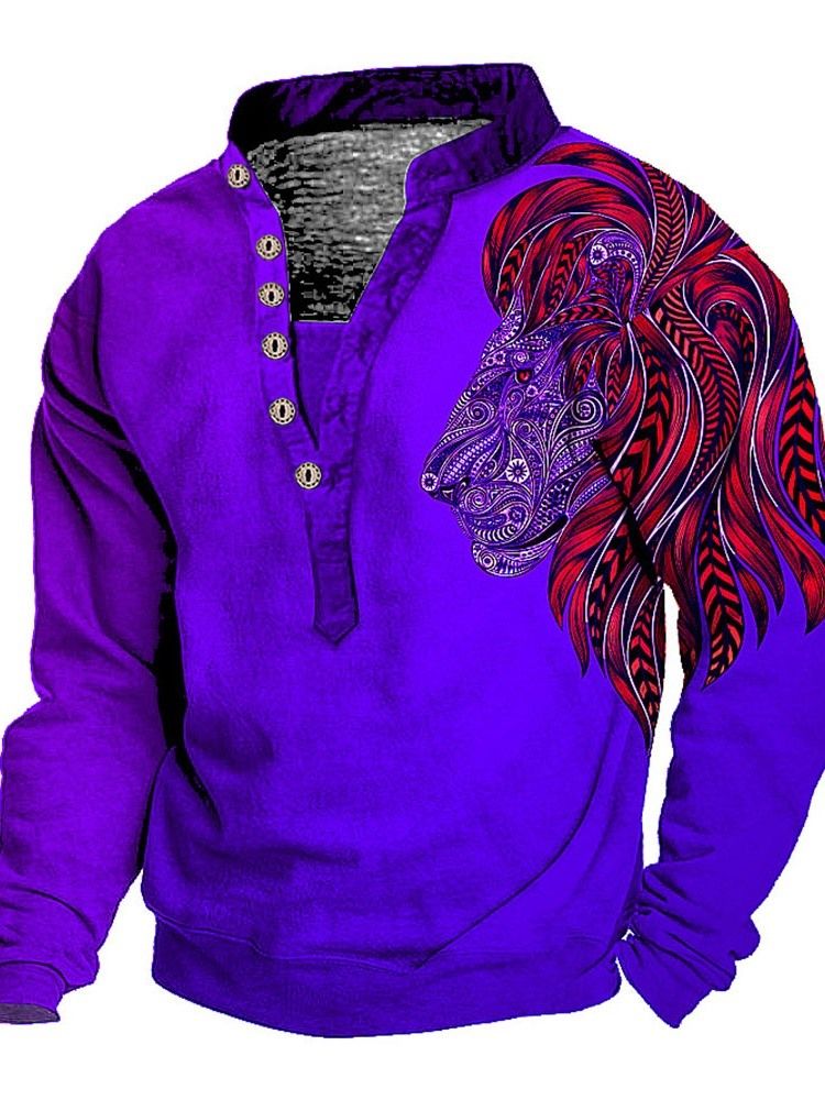 Print European Stand Collar Pullover Långärmad T-Shirt