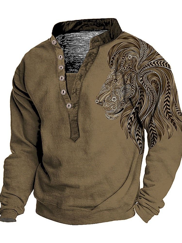 Print European Stand Collar Pullover Långärmad T-Shirt