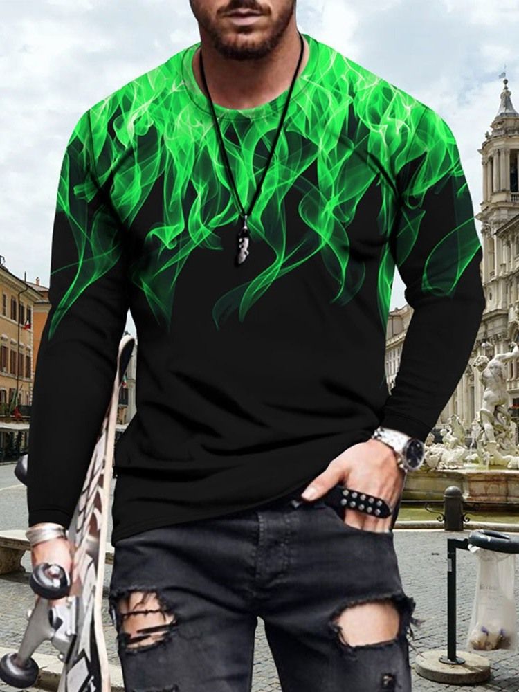 Print Europeisk Rundhalsad Långärmad T-Shirt För Män