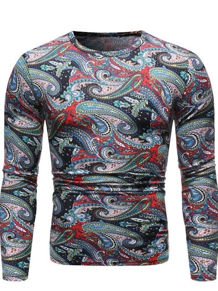 Print Fashion Color Block Långärmad T-Shirt Med Tröja