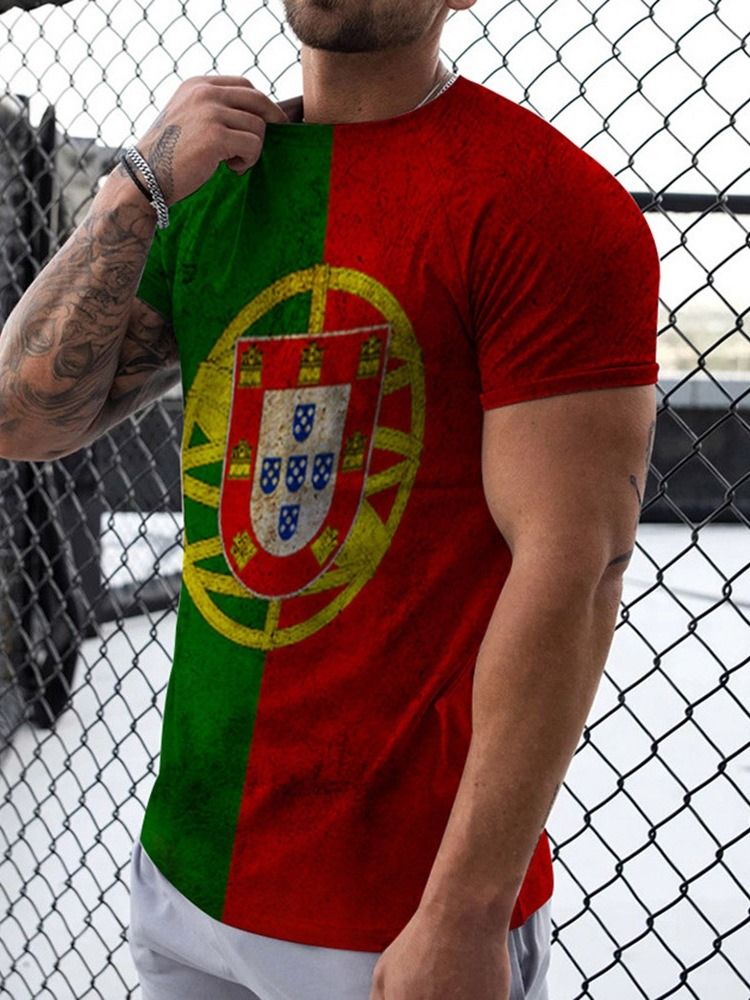 Print Rund Hals Färgblock Slim Pullover T-Shirt