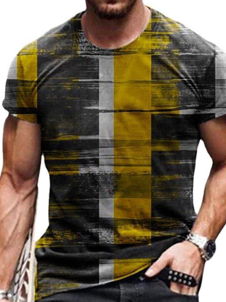 Print Rund Hals Geometrisk Smal Kortärmad T-Shirt För Män