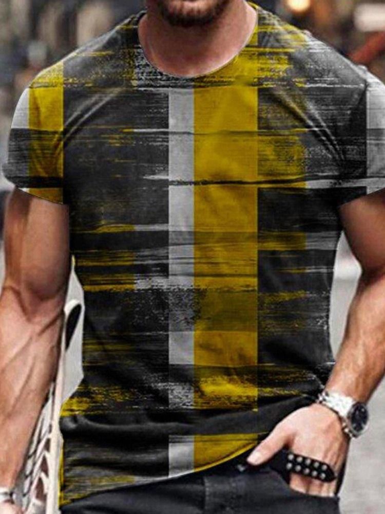 Print Rund Hals Geometrisk Smal Kortärmad T-Shirt För Män