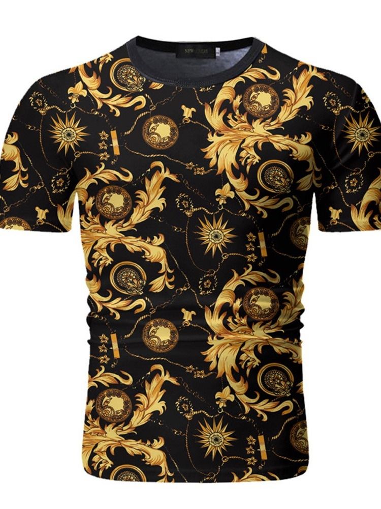 Print Rundhalsad Casual Kortärmad Slim T-Shirt För Män