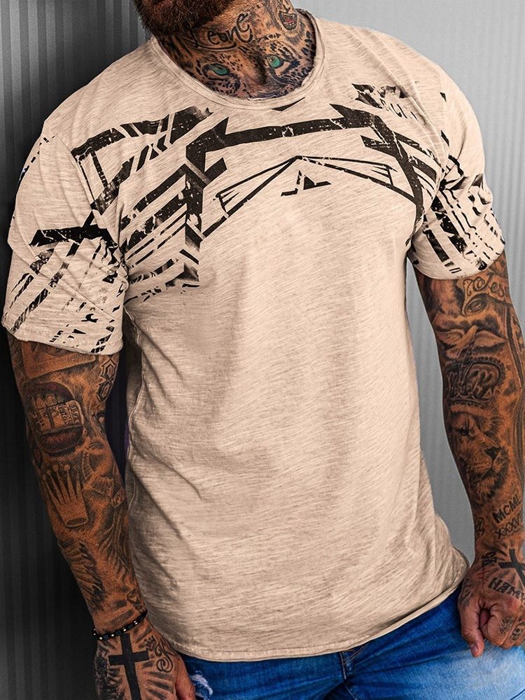 Print Rundhalsad Casual Pullover T-Shirt För Män