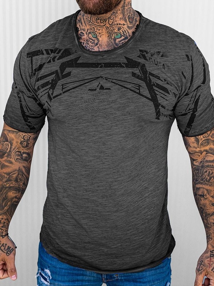 Print Rundhalsad Casual Pullover T-Shirt För Män