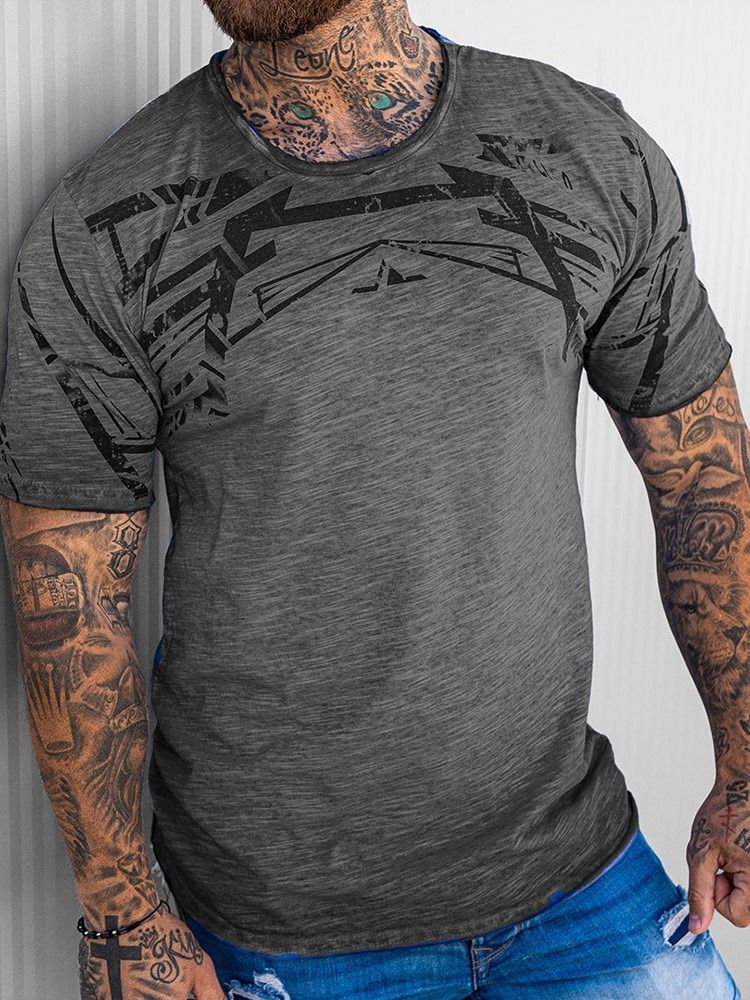 Print Rundhalsad Casual Pullover T-Shirt För Män