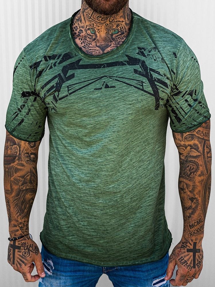 Print Rundhalsad Casual Pullover T-Shirt För Män