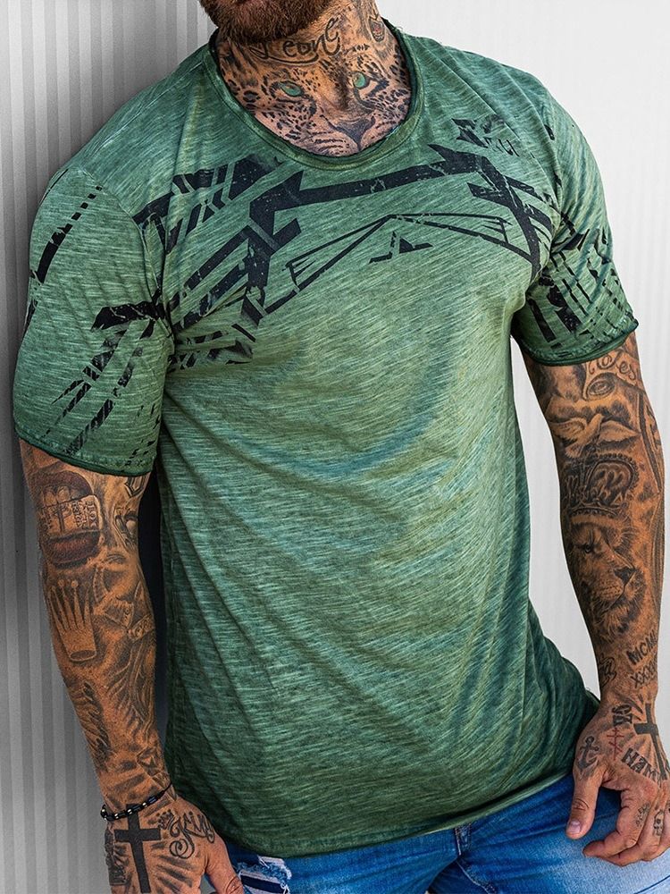 Print Rundhalsad Casual Pullover T-Shirt För Män