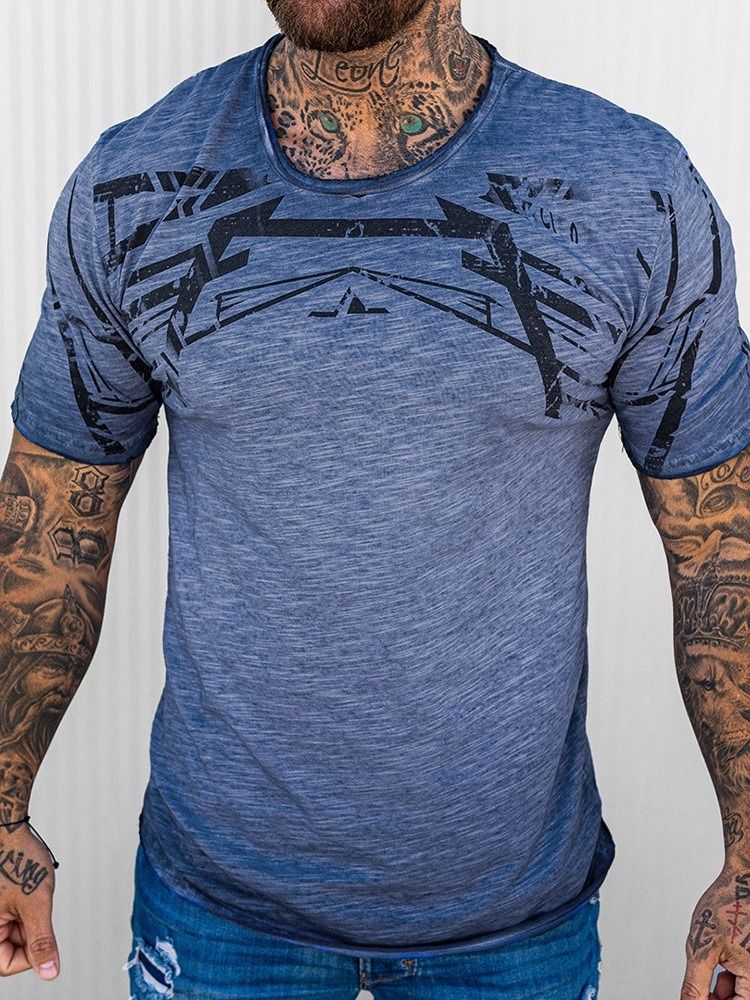 Print Rundhalsad Casual Pullover T-Shirt För Män