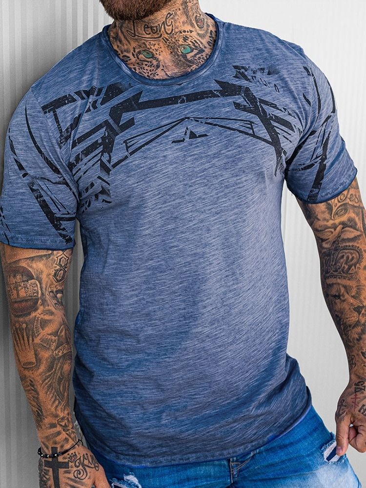 Print Rundhalsad Casual Pullover T-Shirt För Män