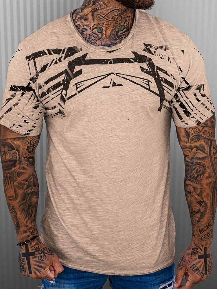 Print Rundhalsad Casual Pullover T-Shirt För Män