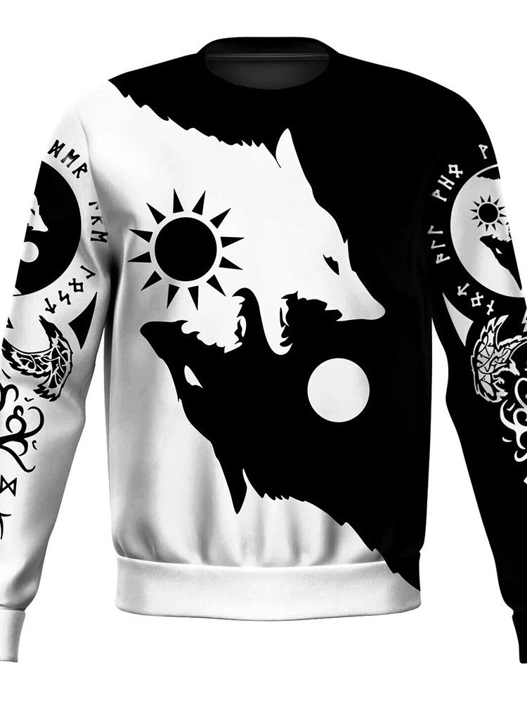 Print Rundhalsad Casual Rak Pullover T-Shirt För Män
