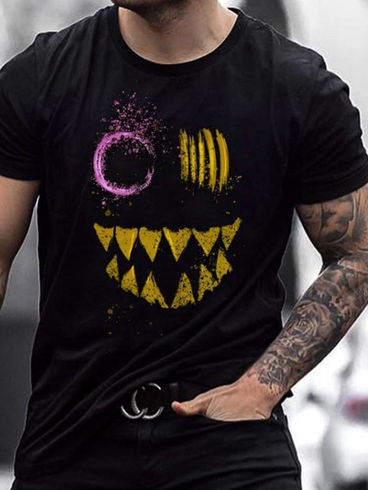 Print Rundhalsad Casual Rak T-Shirt För Män