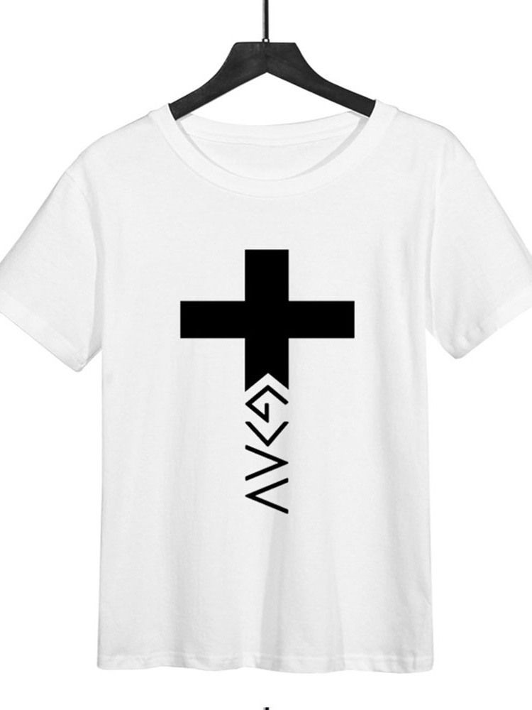 Print Rundhalsad Casual Rak T-Shirt För Män