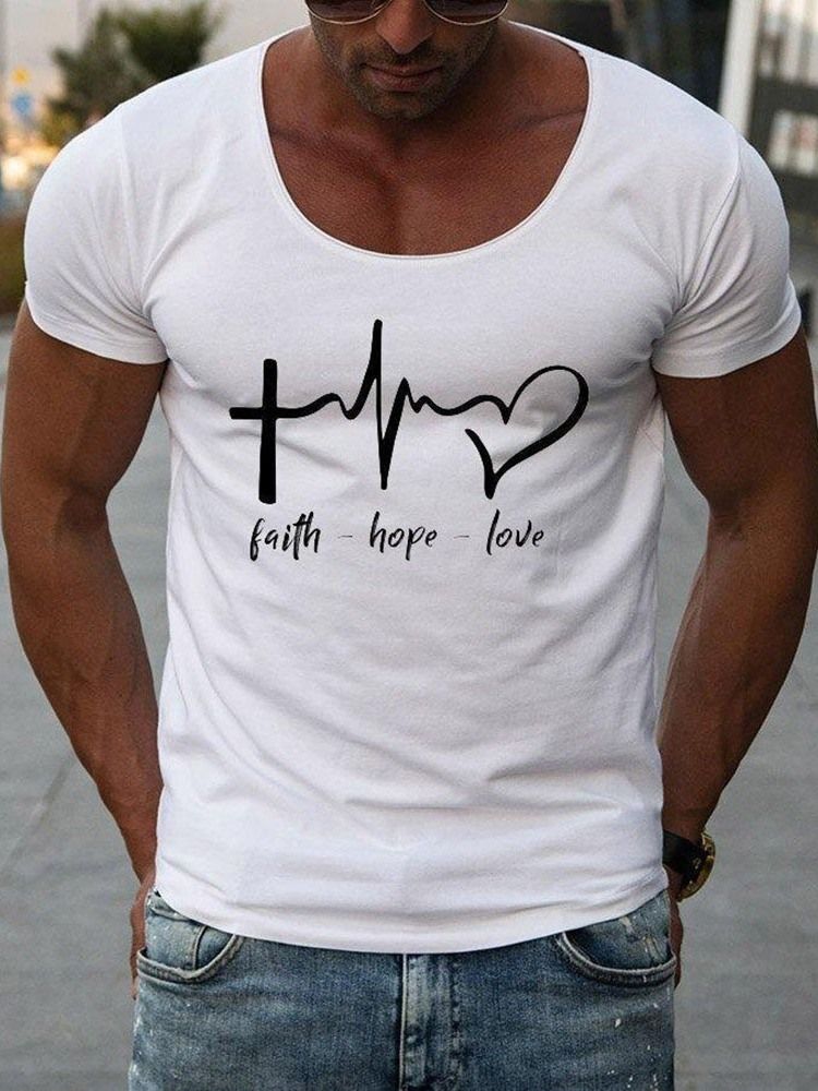 Print Rundhalsad Casual Rak T-Shirt För Män