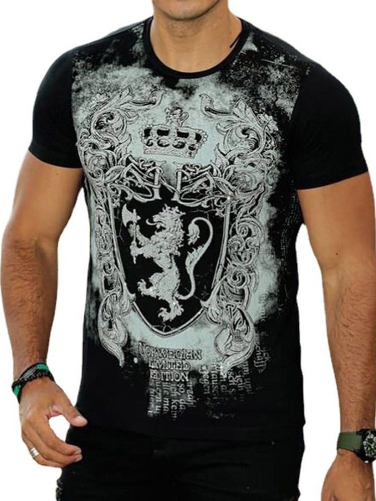 Print Rundhalsad Casual Slim Kortärmad T-Shirt För Män
