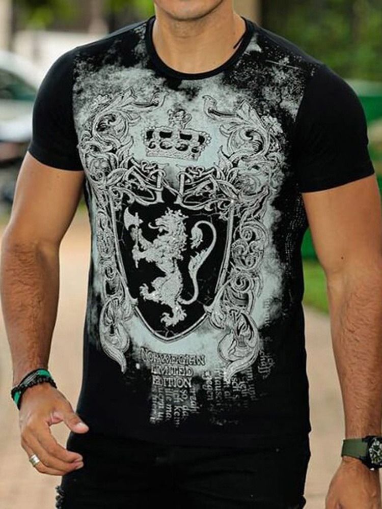 Print Rundhalsad Casual Slim Kortärmad T-Shirt För Män