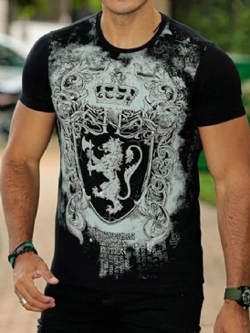 Print Rundhalsad Casual Slim Kortärmad T-Shirt För Män