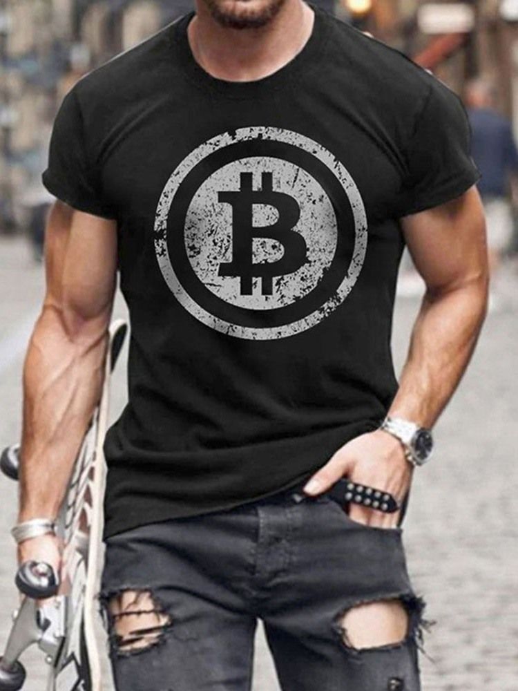 Print Rundhalsad T-Shirt För Män Avslappnad Tröja