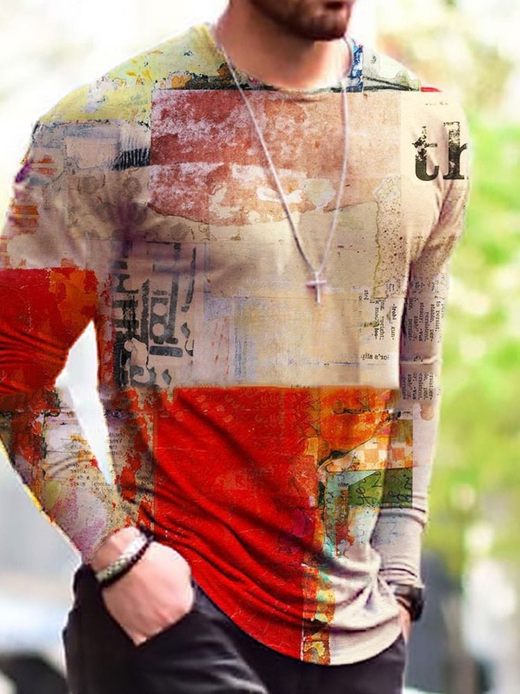 Print Rundhalsad Tröja För Män Casual Slim T-Shirt