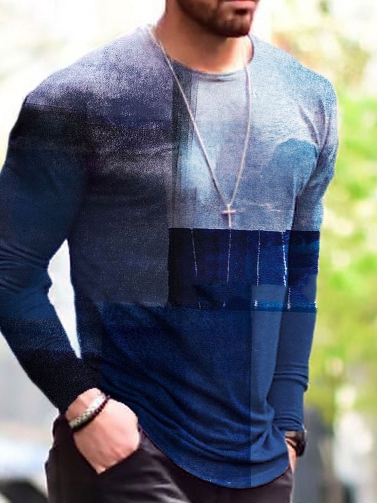 Print Rundhalsad Tröja För Män Casual Slim T-Shirt