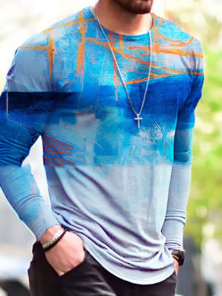 Print Rundhalsad Tröja För Män Casual Slim T-Shirt
