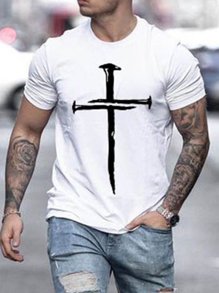 Print Rundhalsad Tröja Kortärmad Casual T-Shirt För Män