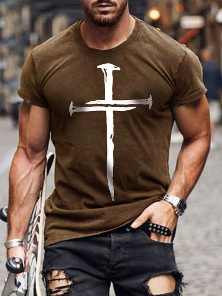 Print Rundhalsad Tröja Kortärmad Casual T-Shirt För Män