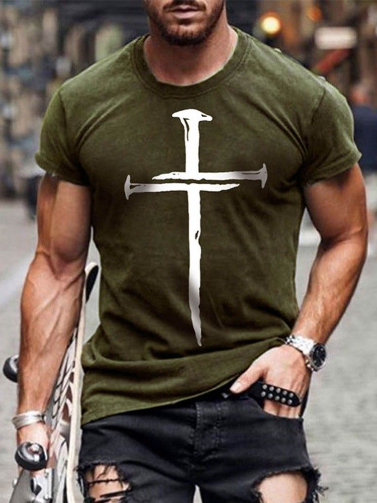 Print Rundhalsad Tröja Kortärmad Casual T-Shirt För Män