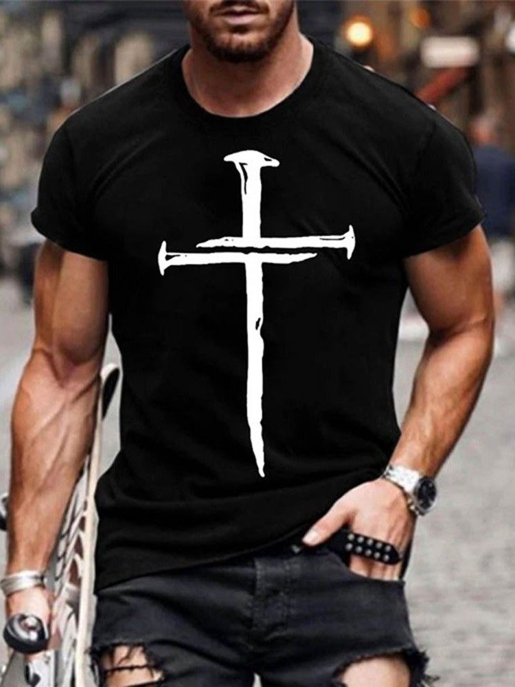 Print Rundhalsad Tröja Kortärmad Casual T-Shirt För Män