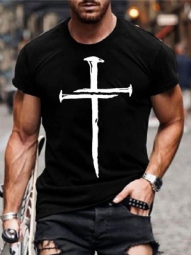 Print Rundhalsad Tröja Kortärmad Casual T-Shirt För Män