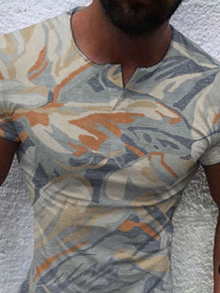 Print Slim Kortärmad T-Shirt För Män